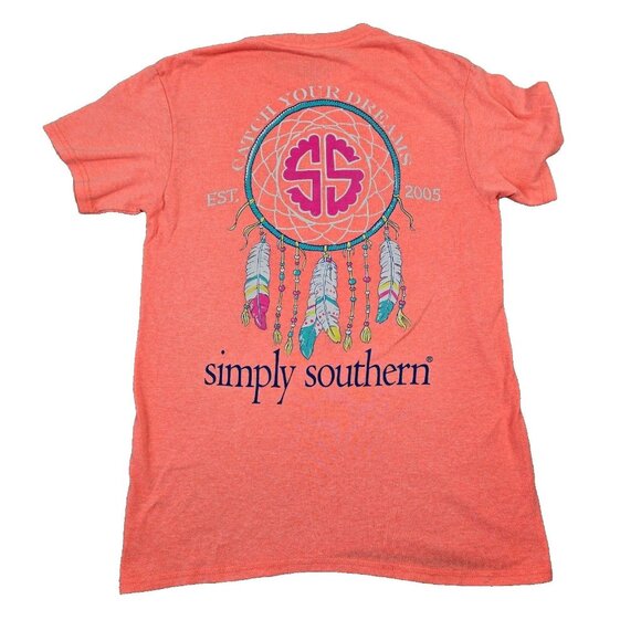 Simply Southern Shirt Womens Small Coral Dreamcatcher Feathers Catch Your Dreams - Picture 2 of 5